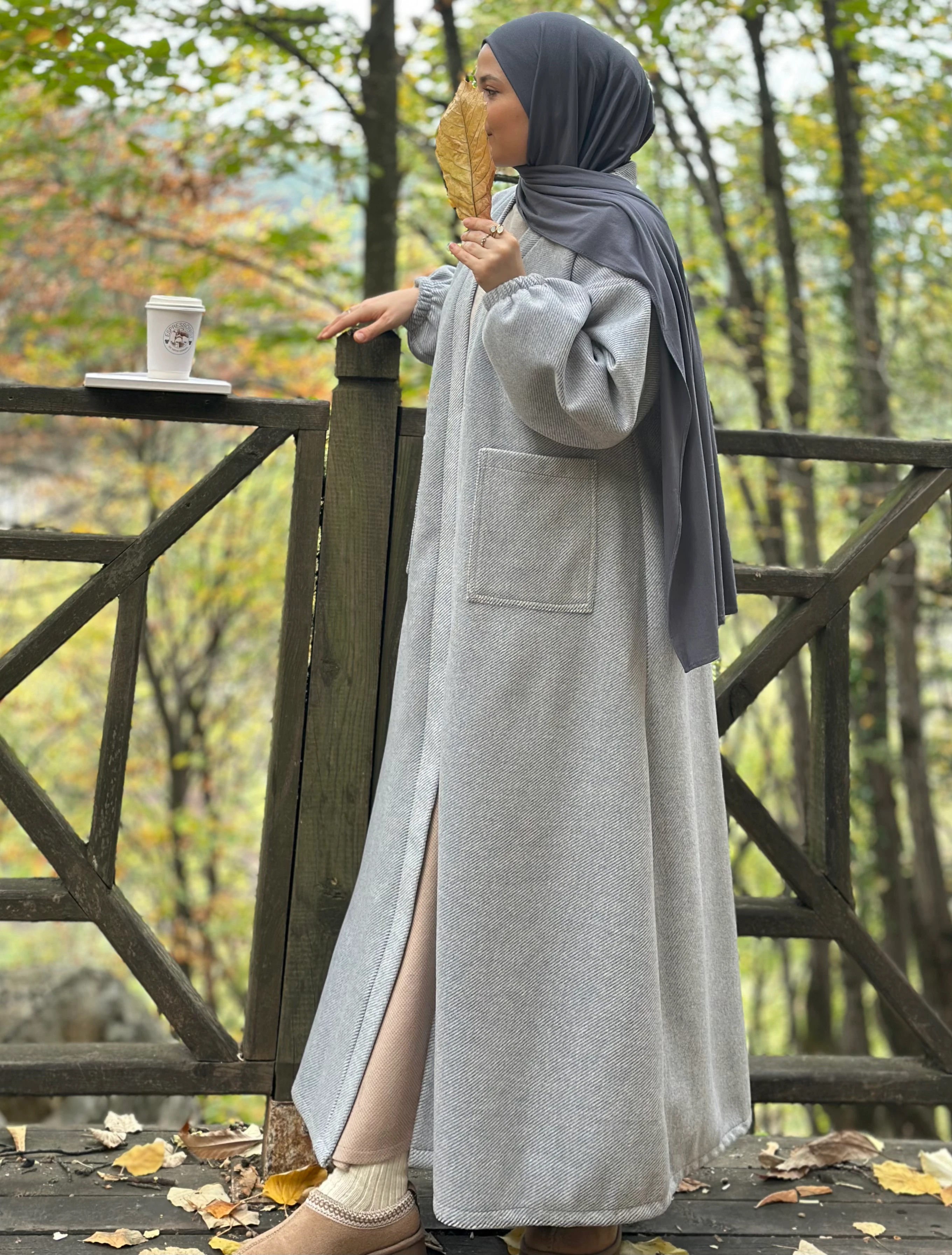 Elmina kaşe kaban (desenli gri)