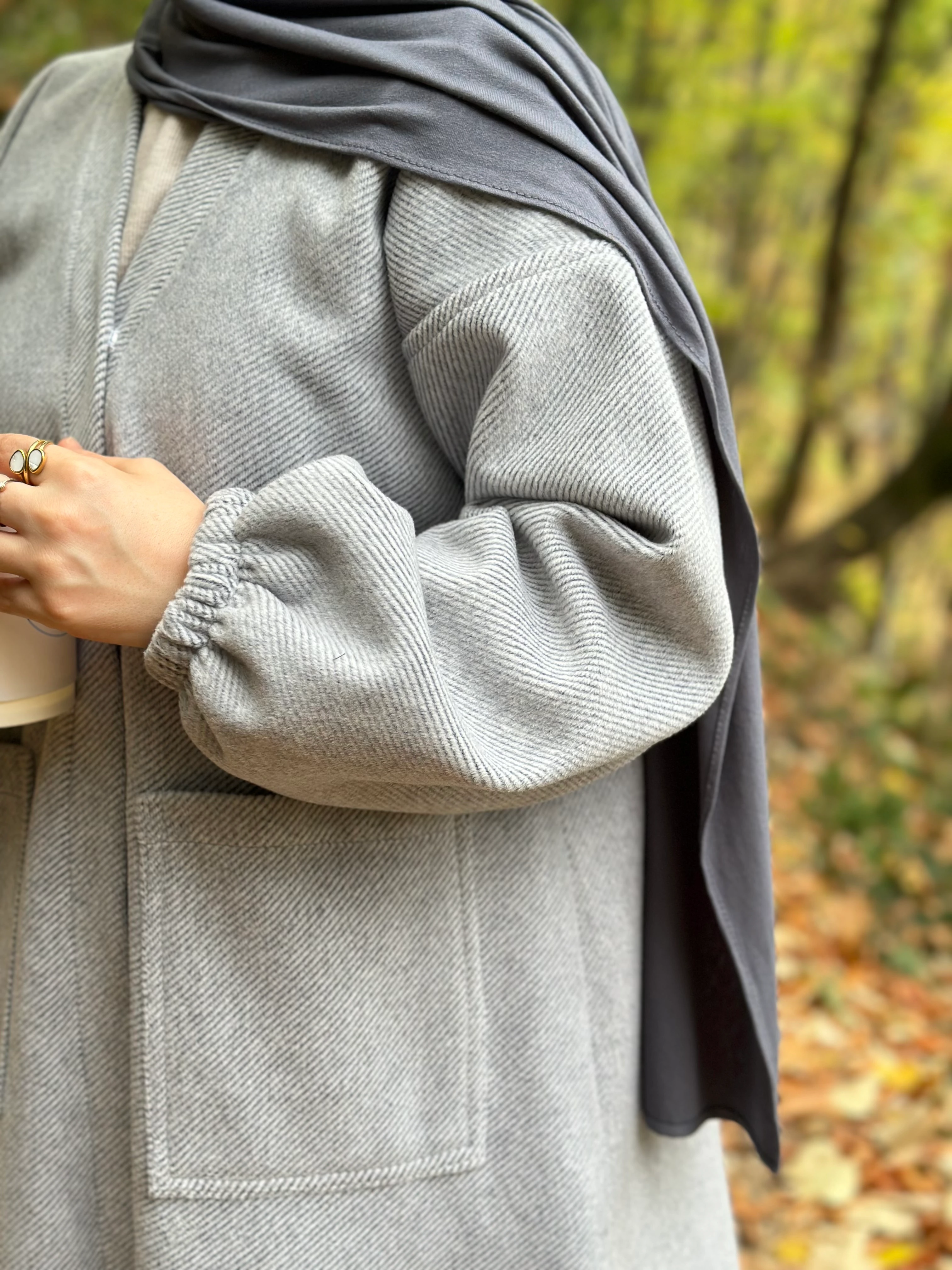 Elmina kaşe kaban (desenli gri)