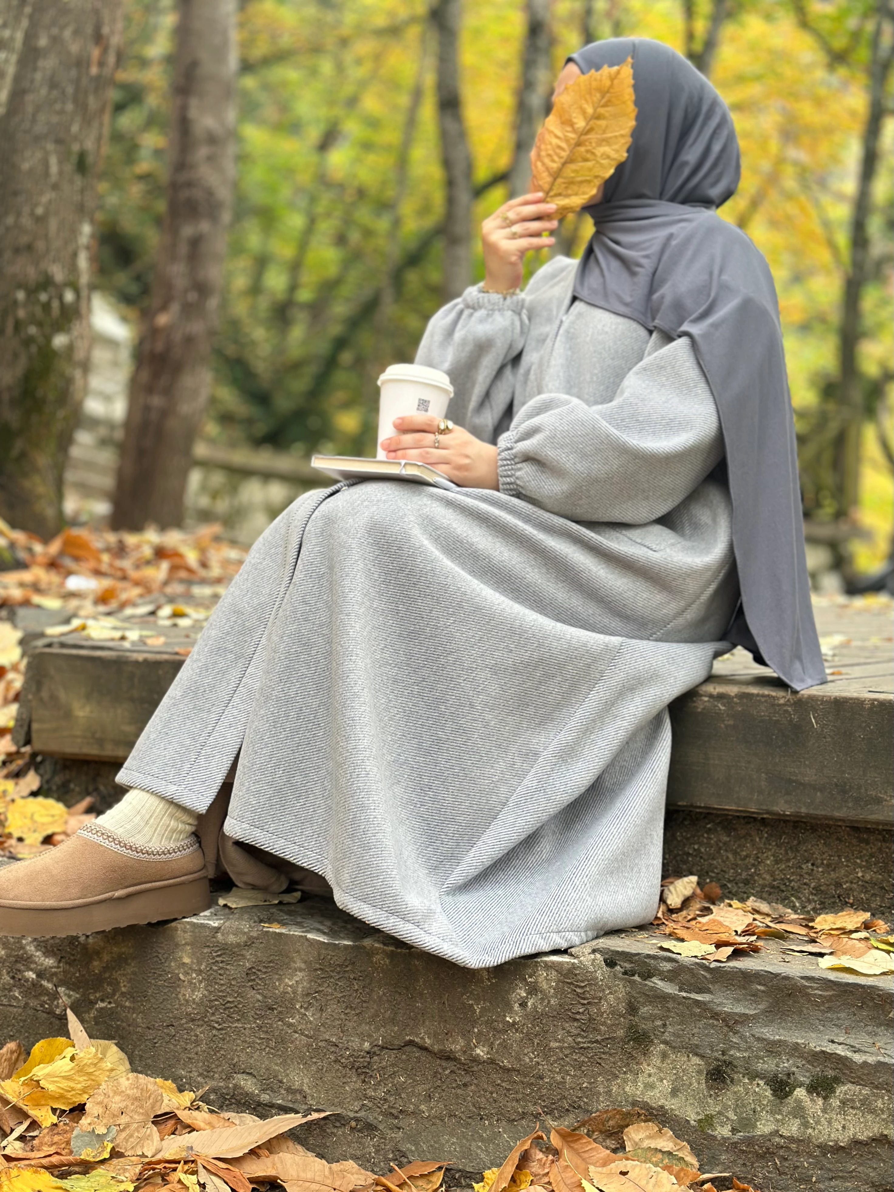 Elmina kaşe kaban (desenli gri)