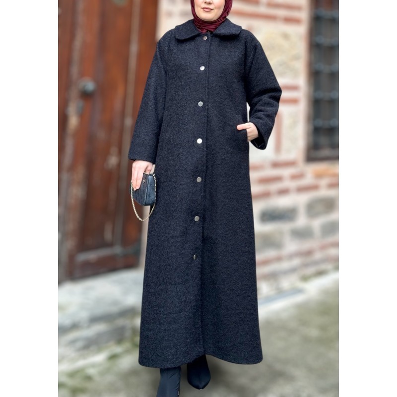Kırçııllı üst kalite yün kaşe kaban (siyah)
