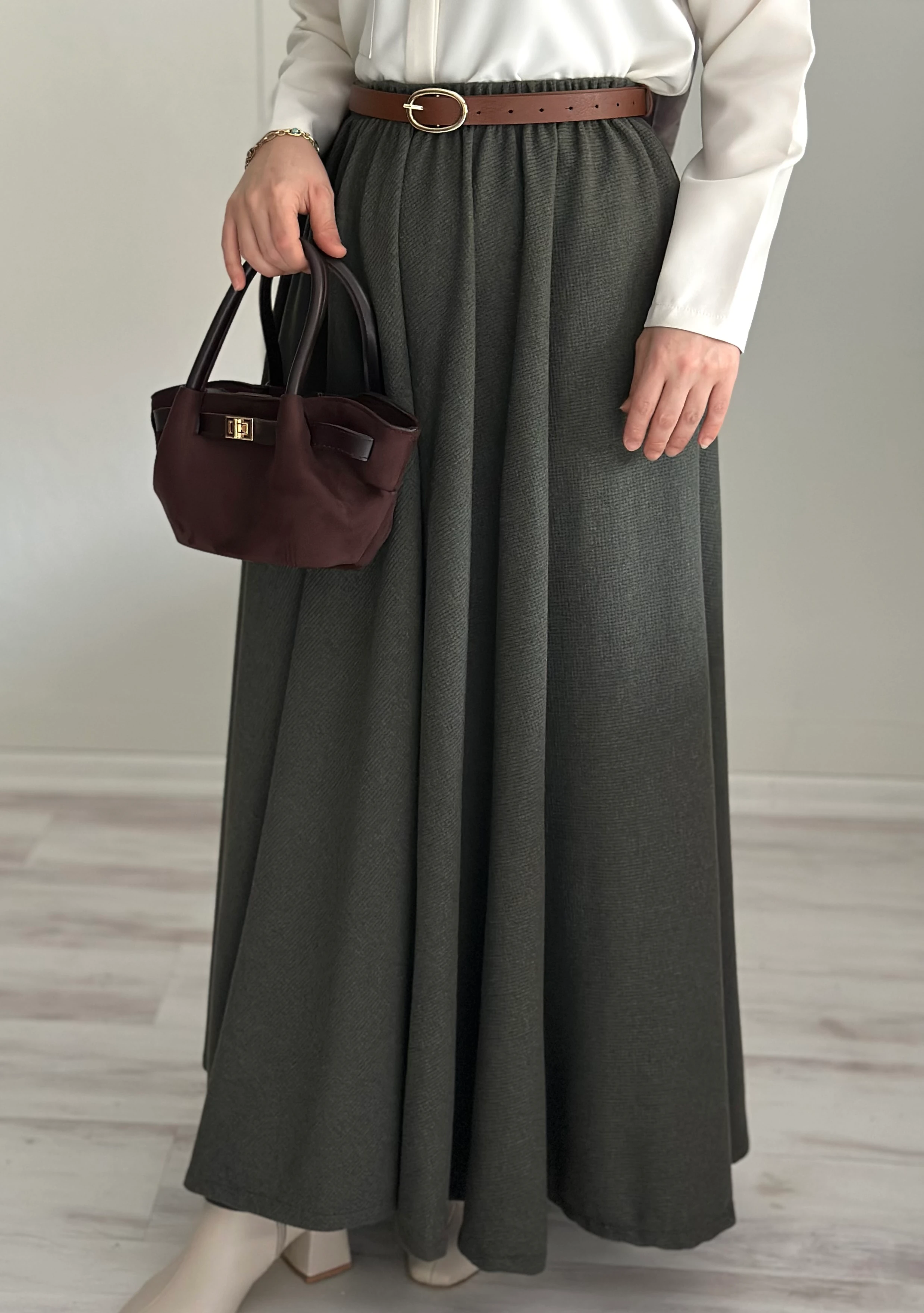 Kiloş triko etek (haki)