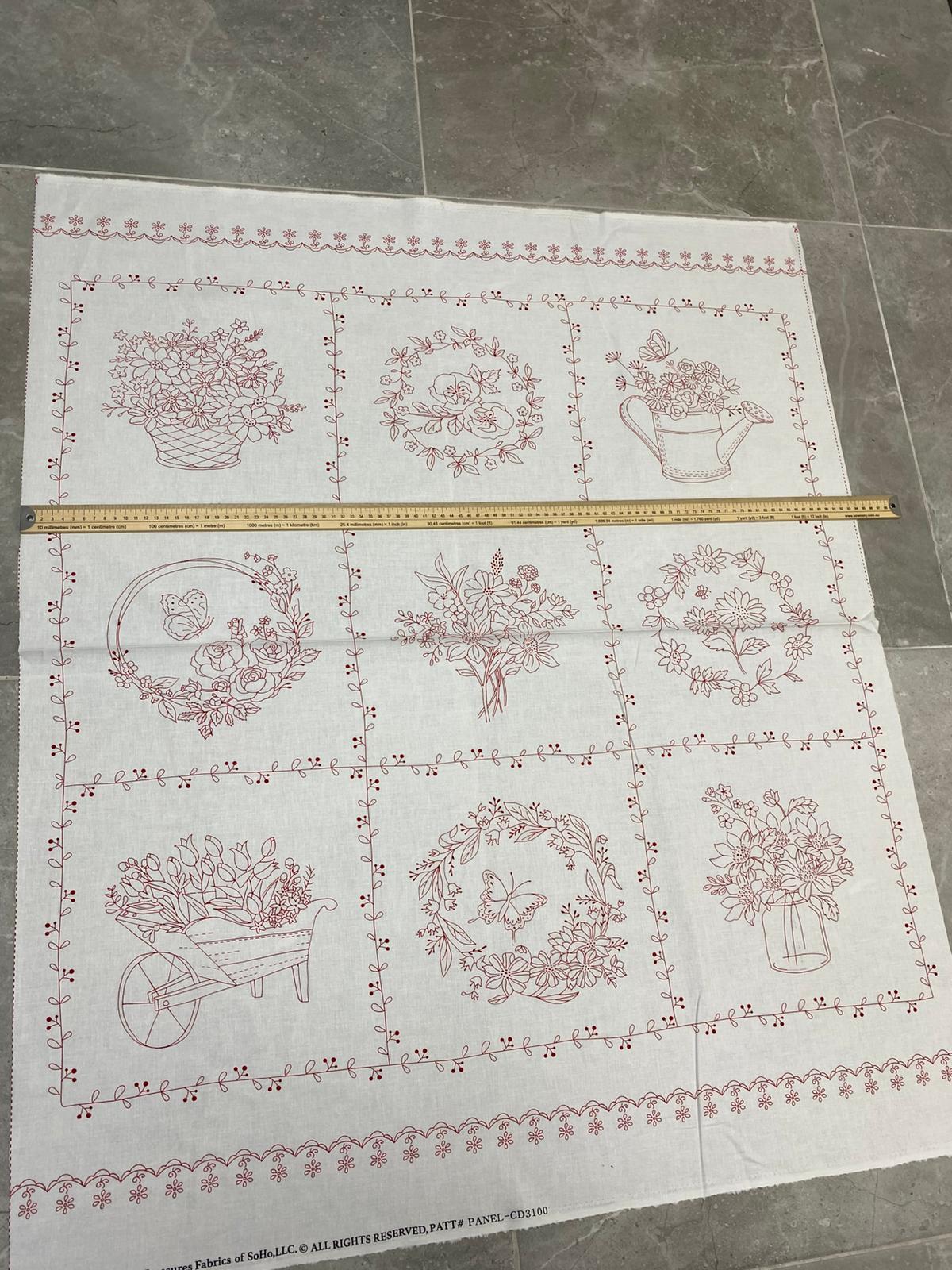 TT| REDWORK-CD3100 FLORAL PANEL 36"