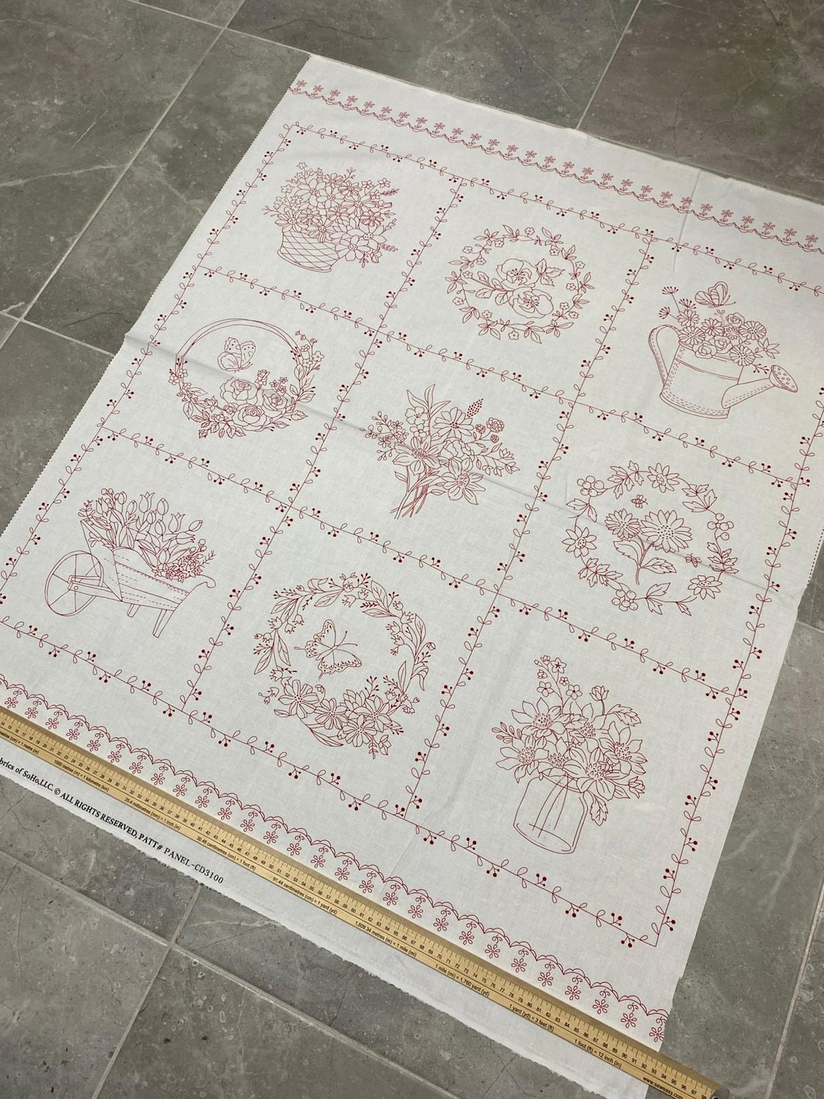 TT| REDWORK-CD3100 FLORAL PANEL 36"