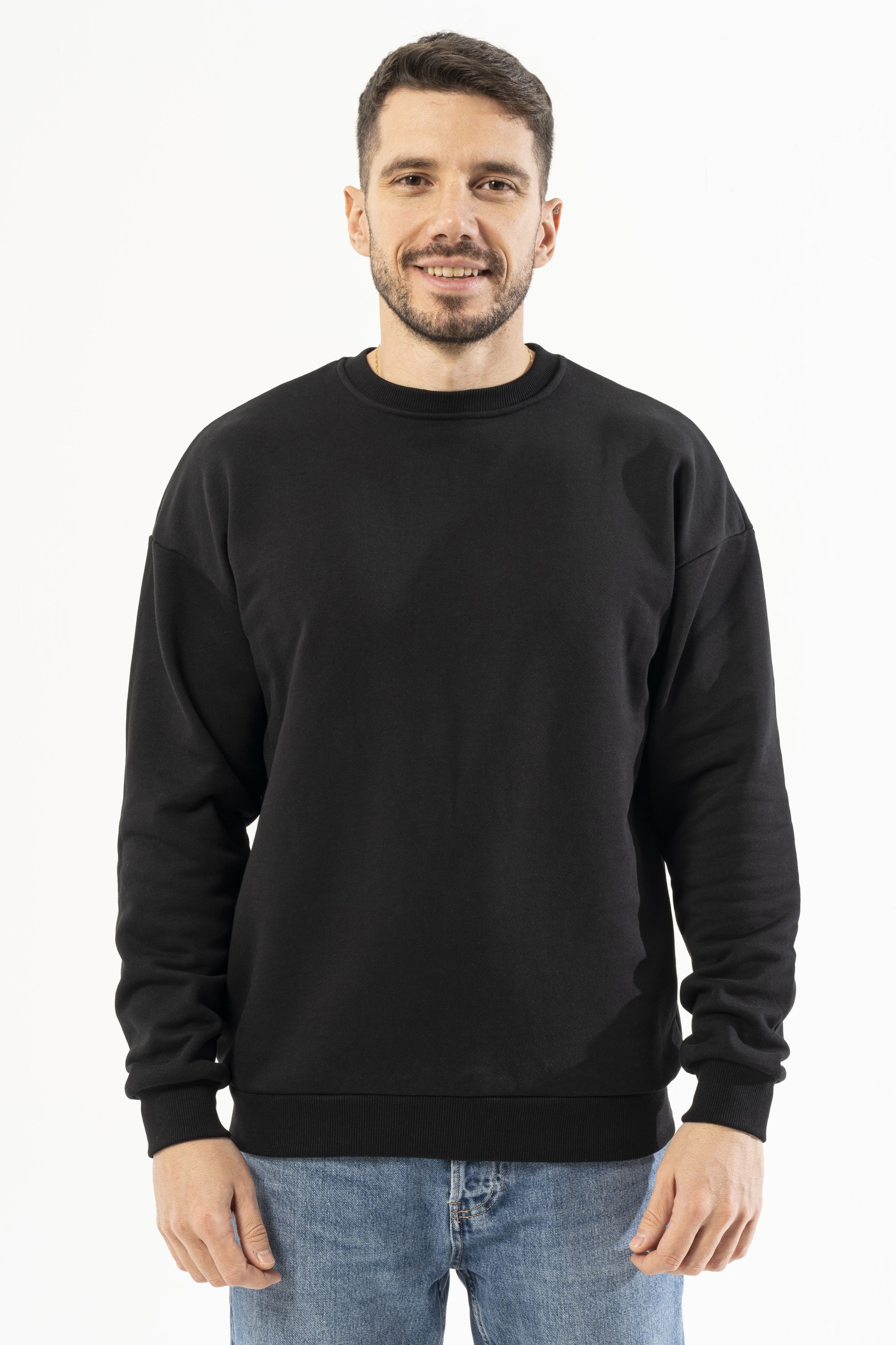 %100 Pamuk Premium Quality / Üstün Kalite Bisiklet Yaka Erkek Sweatshirt - Siyah