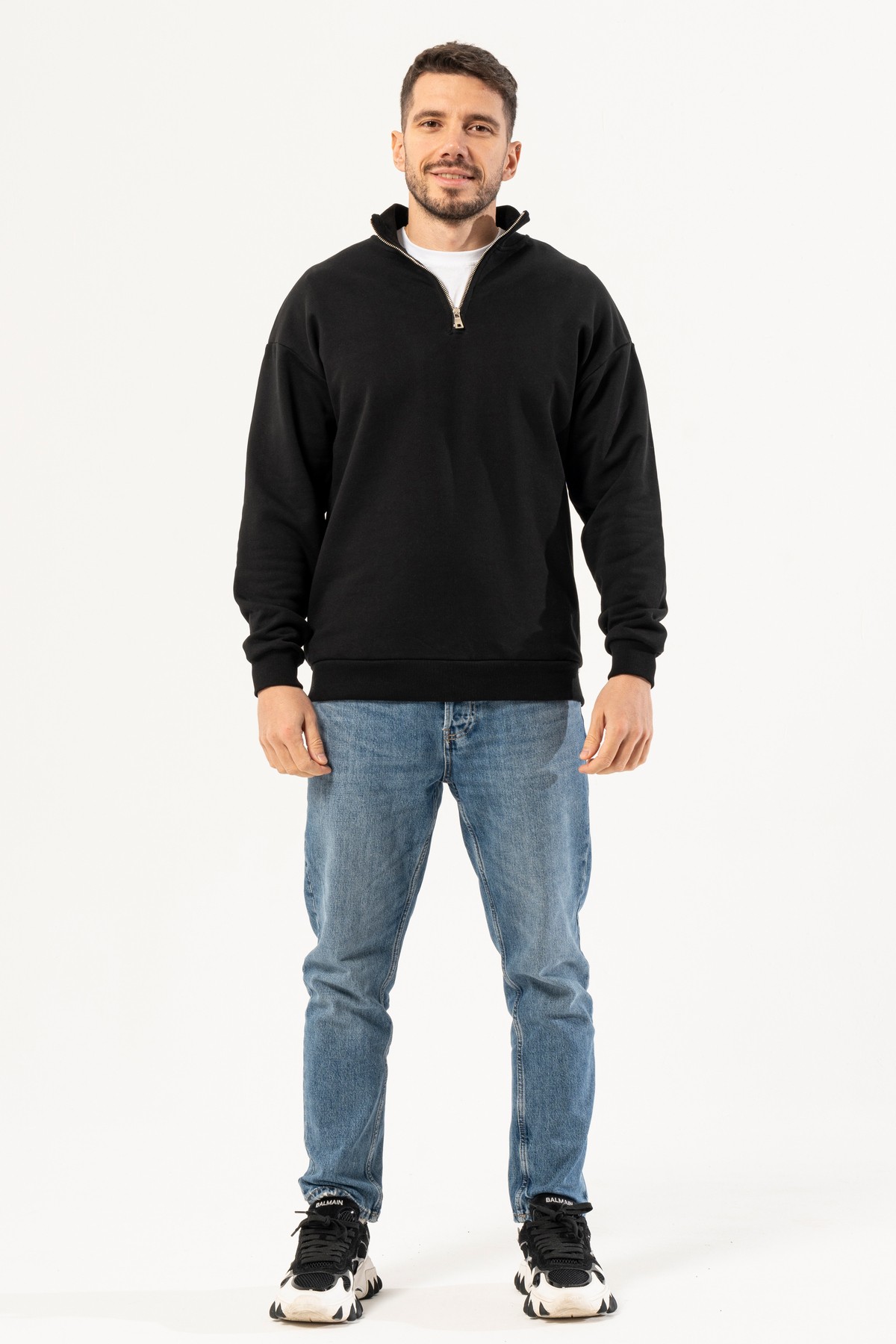 % 100 Pamuk Premium Quality / Üstün Kaliteli Dik Yaka Fermuarlı Sweatshirt