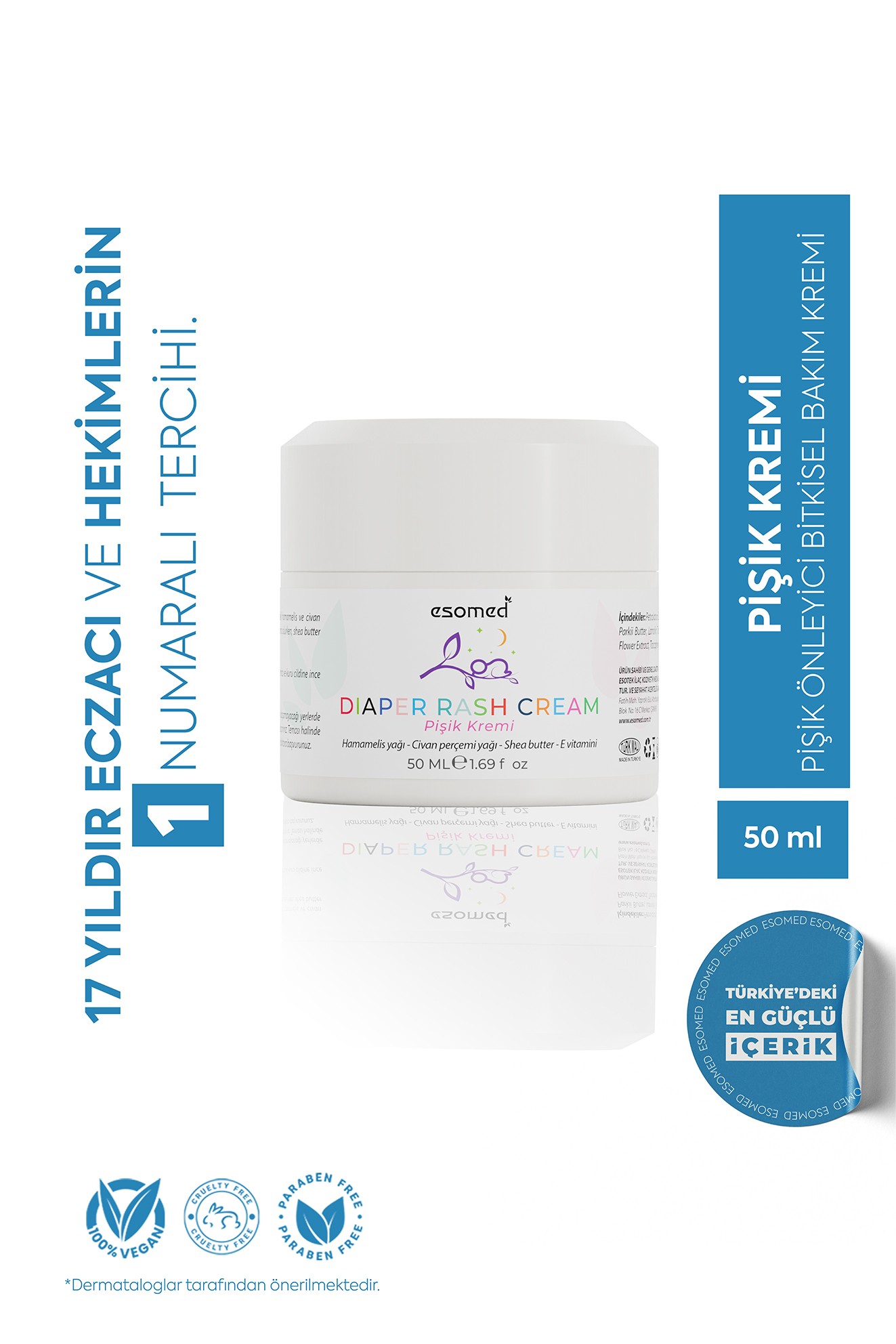 ESOMED Bebek Pişik Önleyici Krem 50 ml – %15 Çinko Oksitli, Bitkisel Nemlendirici ve Koruyucu