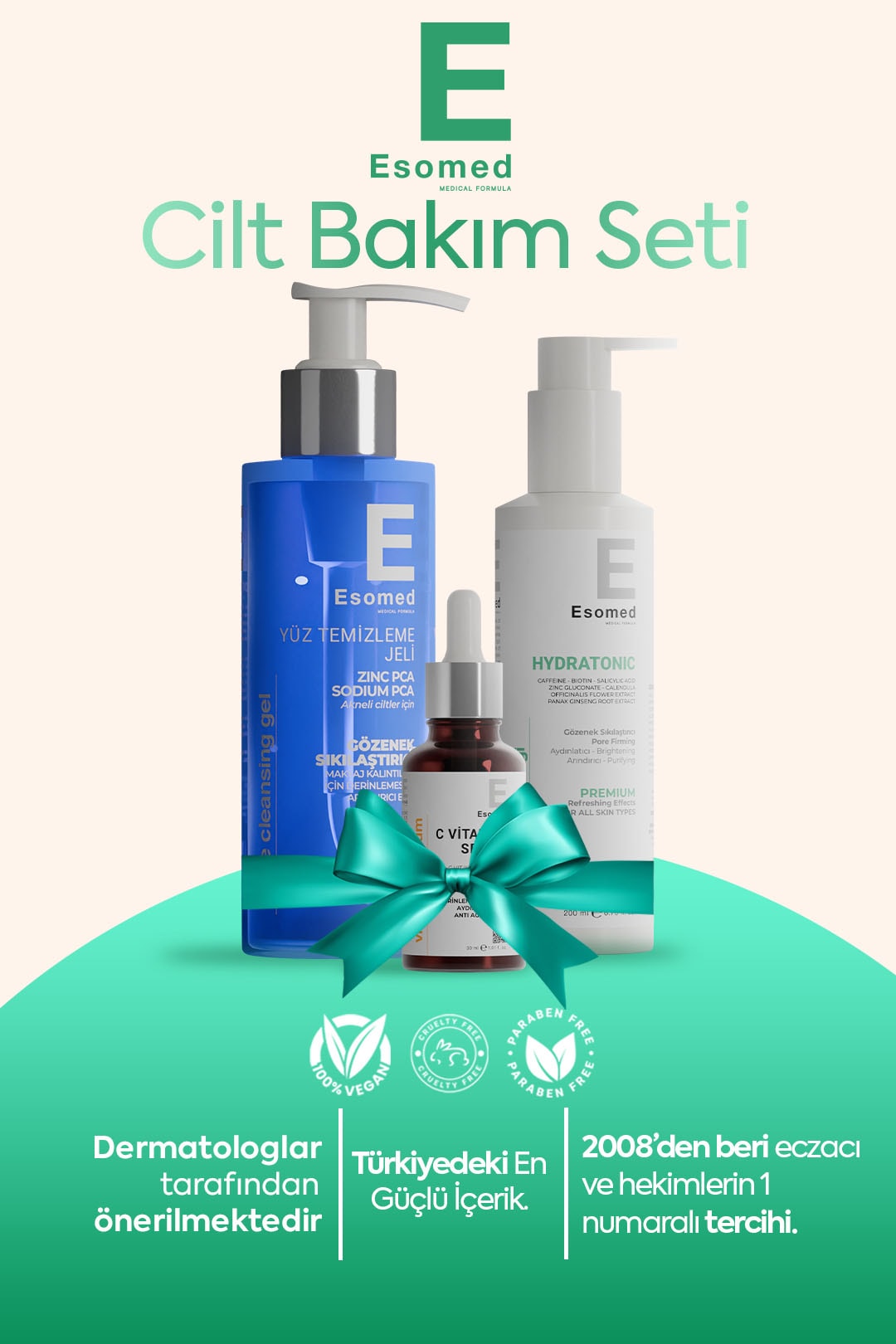 Esomed Cilt Bakım Seti Akne Leke Karşıtı Yüz Temizleme Jeli Hydratonic Tonik C Vitamini Serumu Onarıcı Set