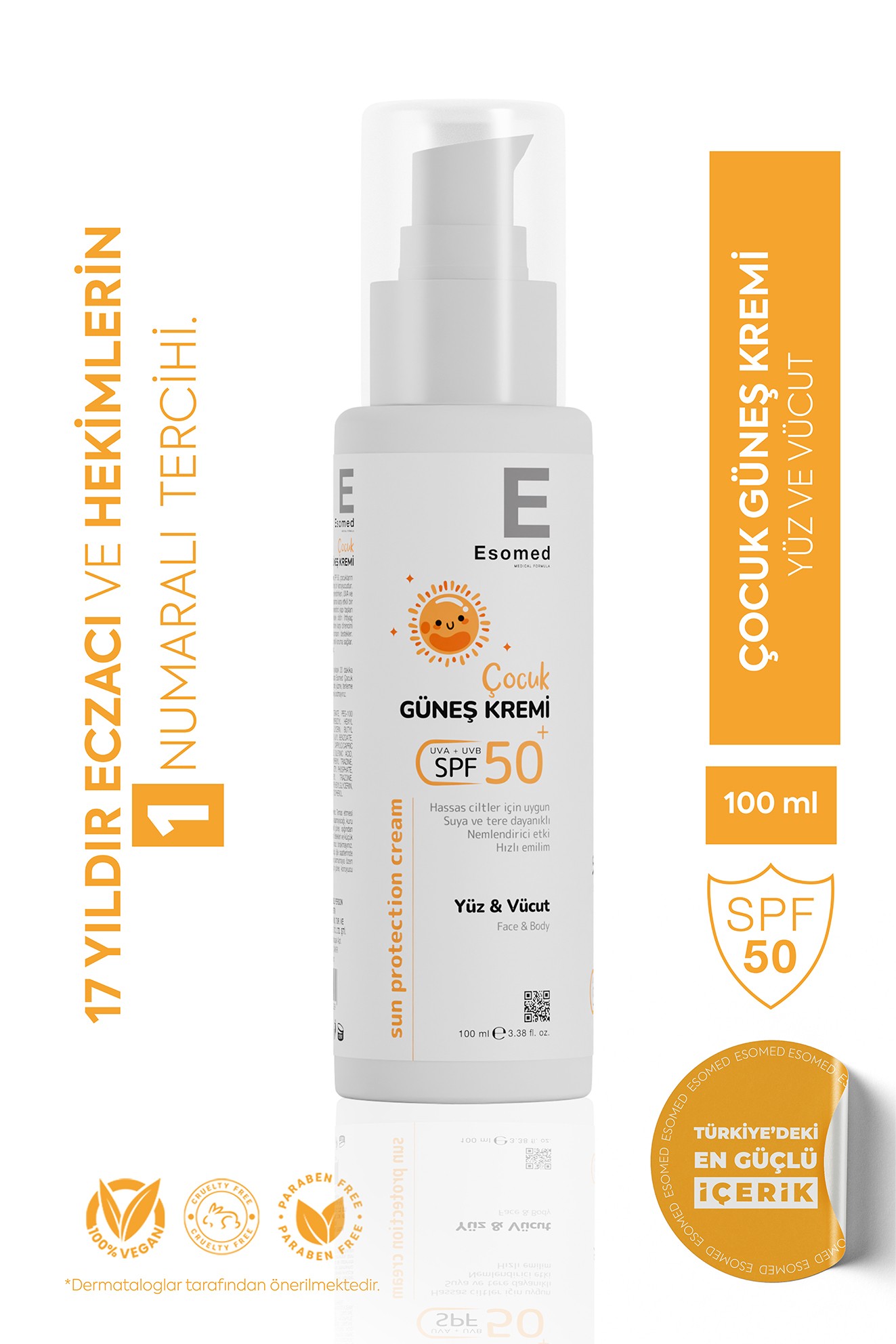 ESOMED Çocuk Güneş Kremi SPF 50+ – Hassas Ciltler İçin Suya Dayanıklı Yüksek Koruma