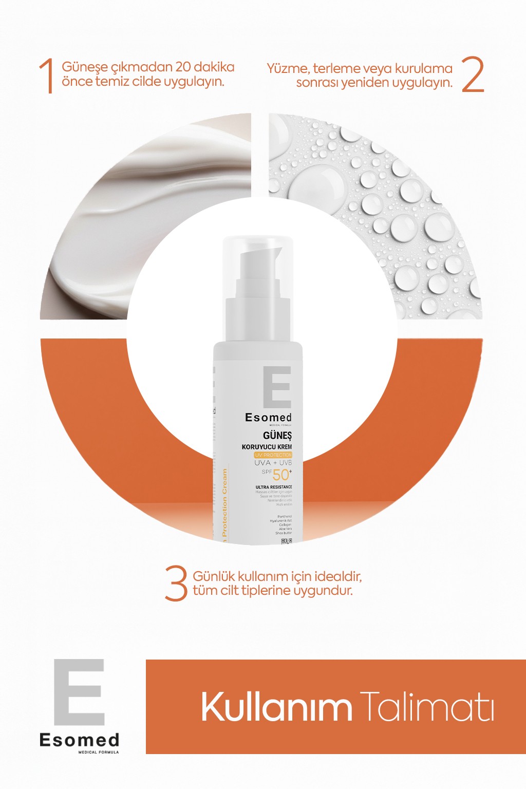 ESOMED SPF 50 Güneş Kremi – UVA/UVB Koruma + Leke Karşıtı + Nemlendirici Etki