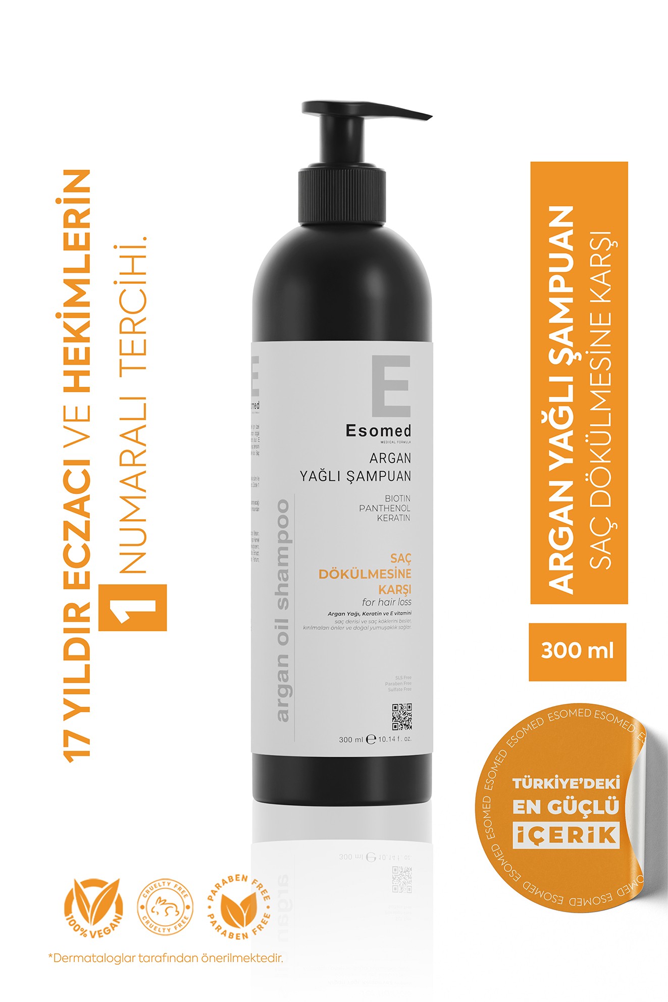 ESOMED Argan Yağlı Şampuan – Biotin + Keratin + E Vitamini ile Saç Dökülme Karşıtı ve Onarıcı Bakım