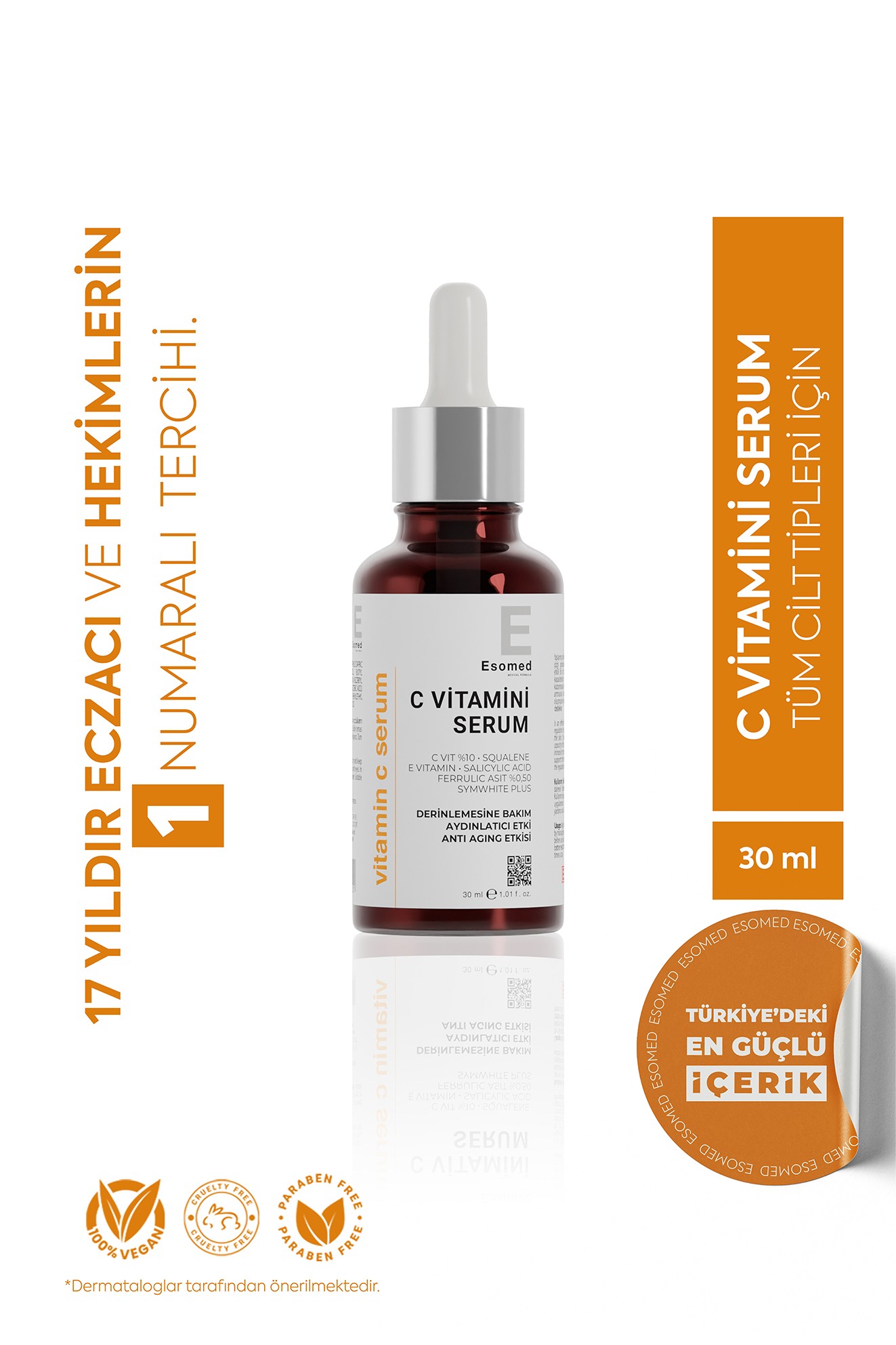 ESOMED C Vitamini Serumu – %10 C Vitamini + Squalane + Ferulik Asit + E Vitamini ile Aydınlatıcı ve Kırışıklık Karşıtı Bakım