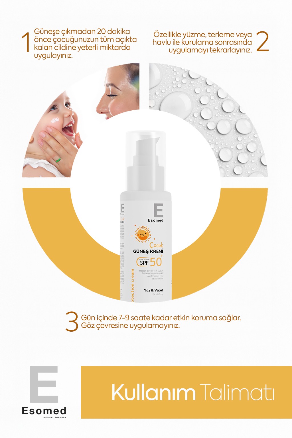 ESOMED Çocuk Güneş Kremi SPF 50+ – Hassas Ciltler İçin Suya Dayanıklı Yüksek Koruma
