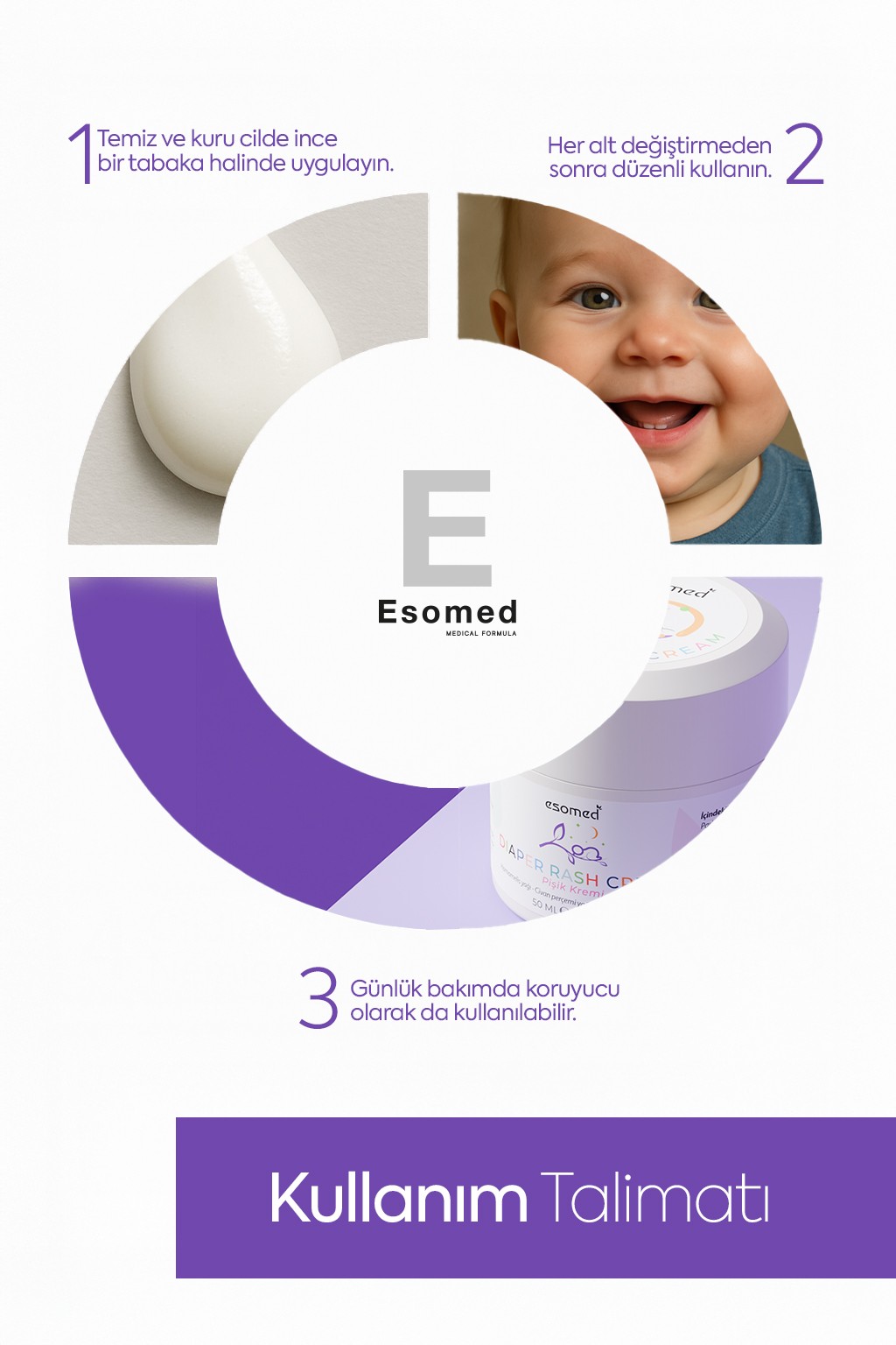 ESOMED Bebek Pişik Önleyici Krem 50 ml – %15 Çinko Oksitli, Bitkisel Nemlendirici ve Koruyucu