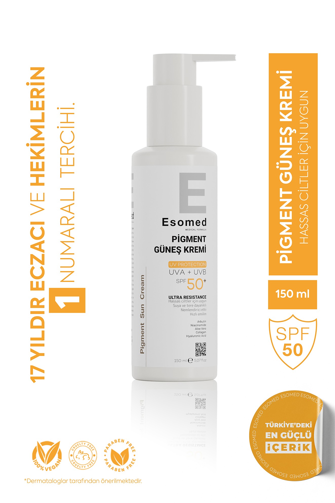 ESOMED SPF 50+ Pigment Güneş Kremi – Leke Karşıtı, Tüm Ciltler İçin UVA/UVB Koruma
