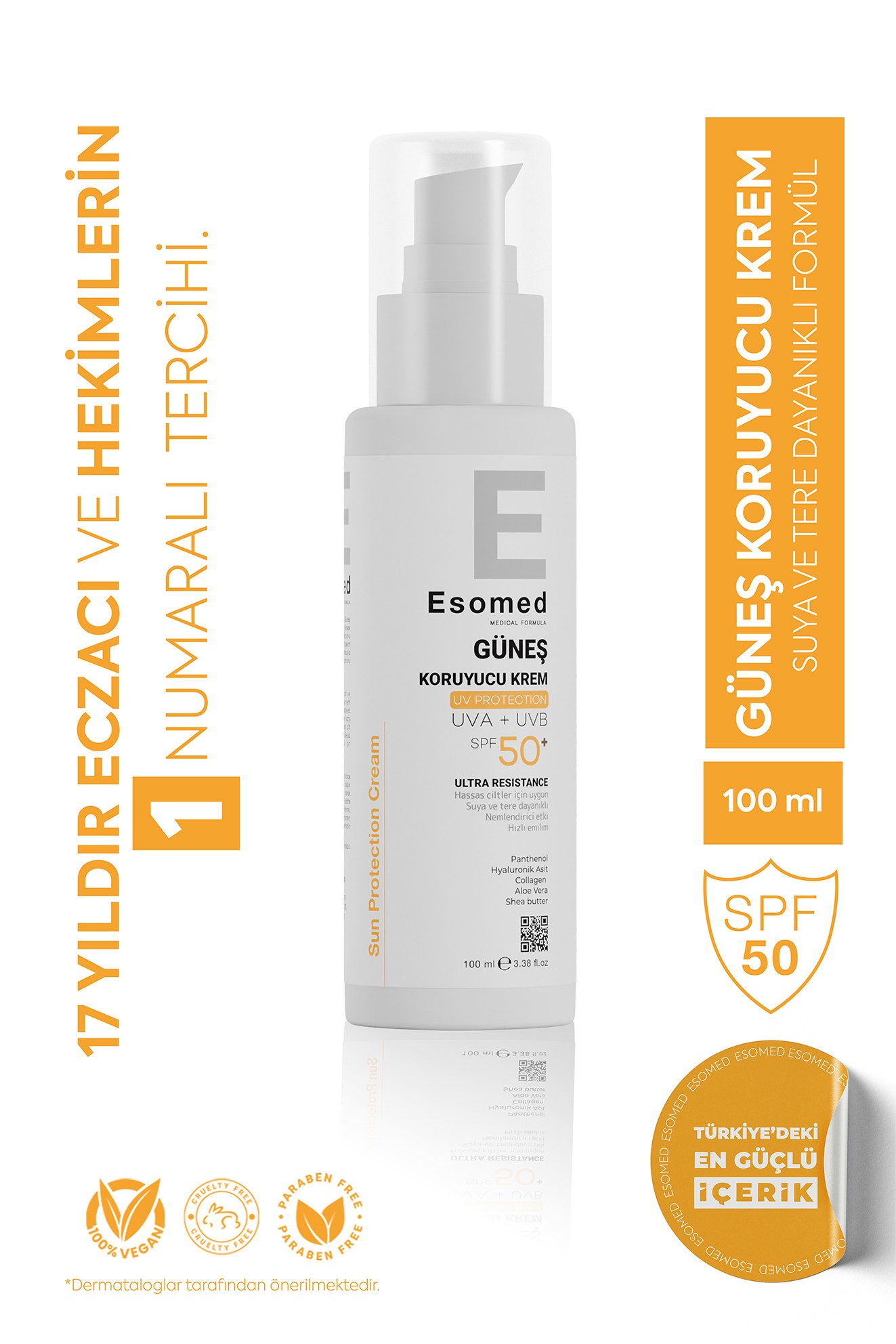 ESOMED SPF 50 Güneş Kremi – UVA/UVB Koruma + Leke Karşıtı + Nemlendirici Etki