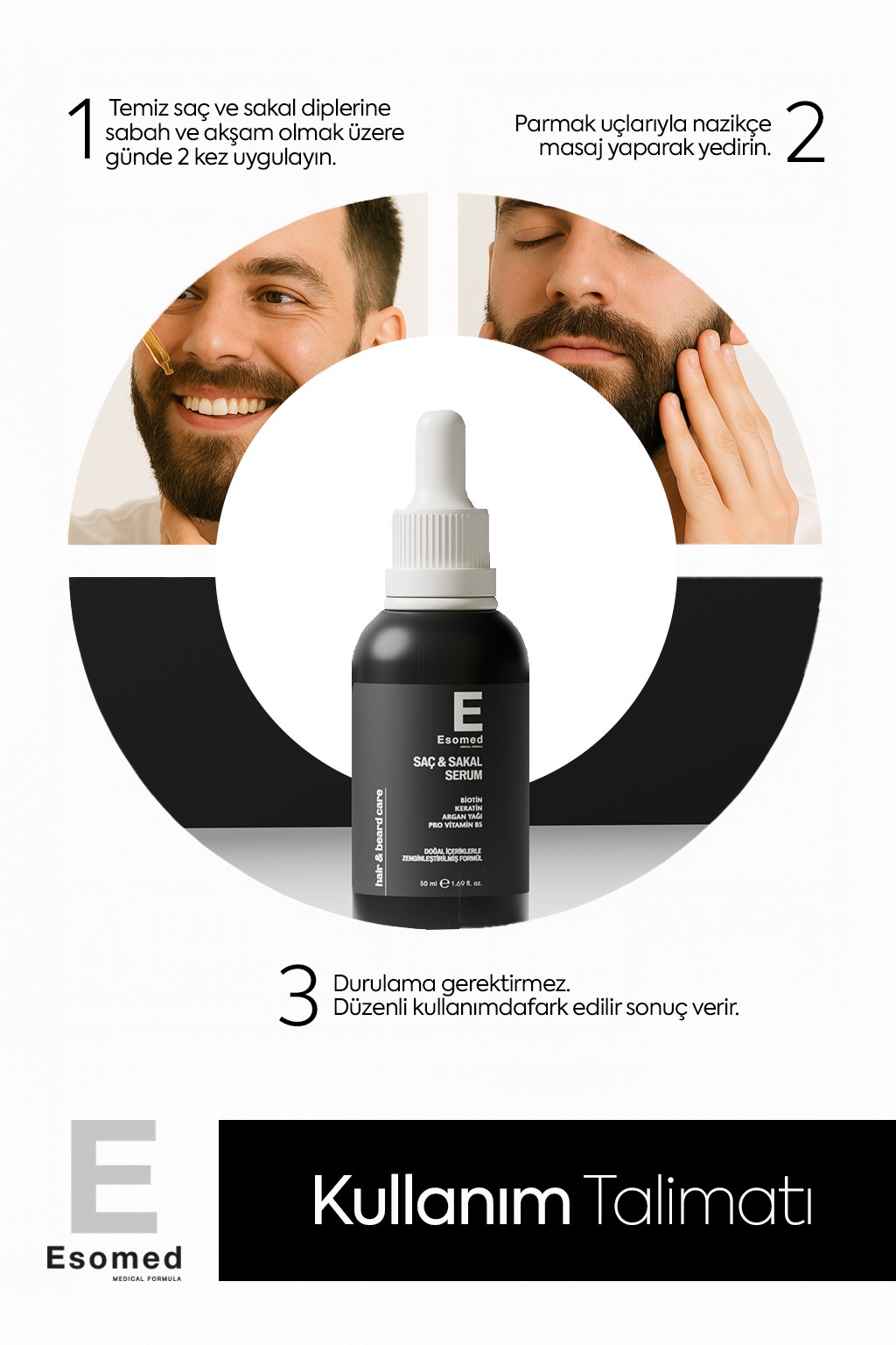 ESOMED Saç ve Sakal Serumu – Biotin + Keratin + Argan Yağı ile Güçlendirici ve Besleyici Bakım