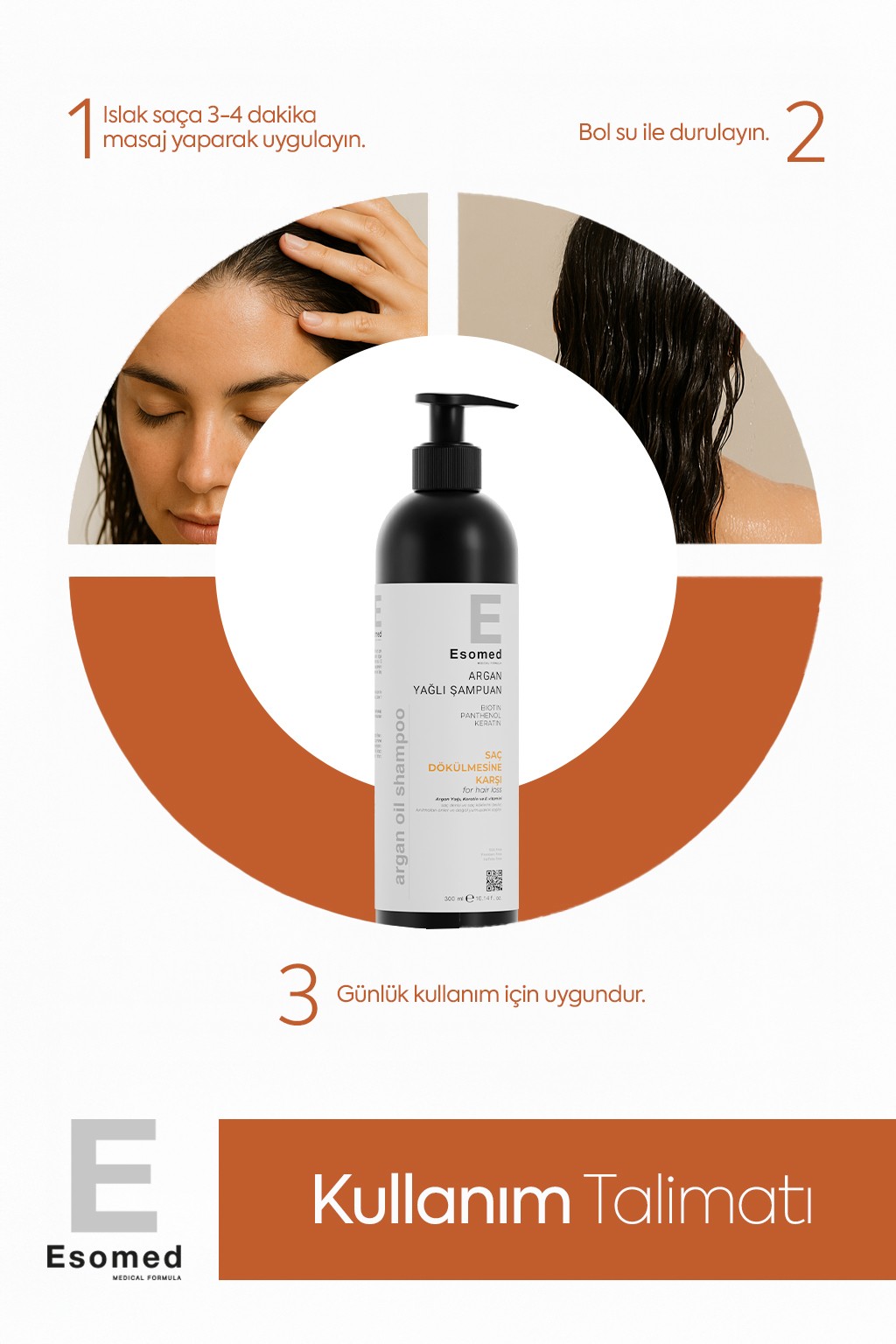 ESOMED Argan Yağlı Şampuan – Biotin + Keratin + E Vitamini ile Saç Dökülme Karşıtı ve Onarıcı Bakım