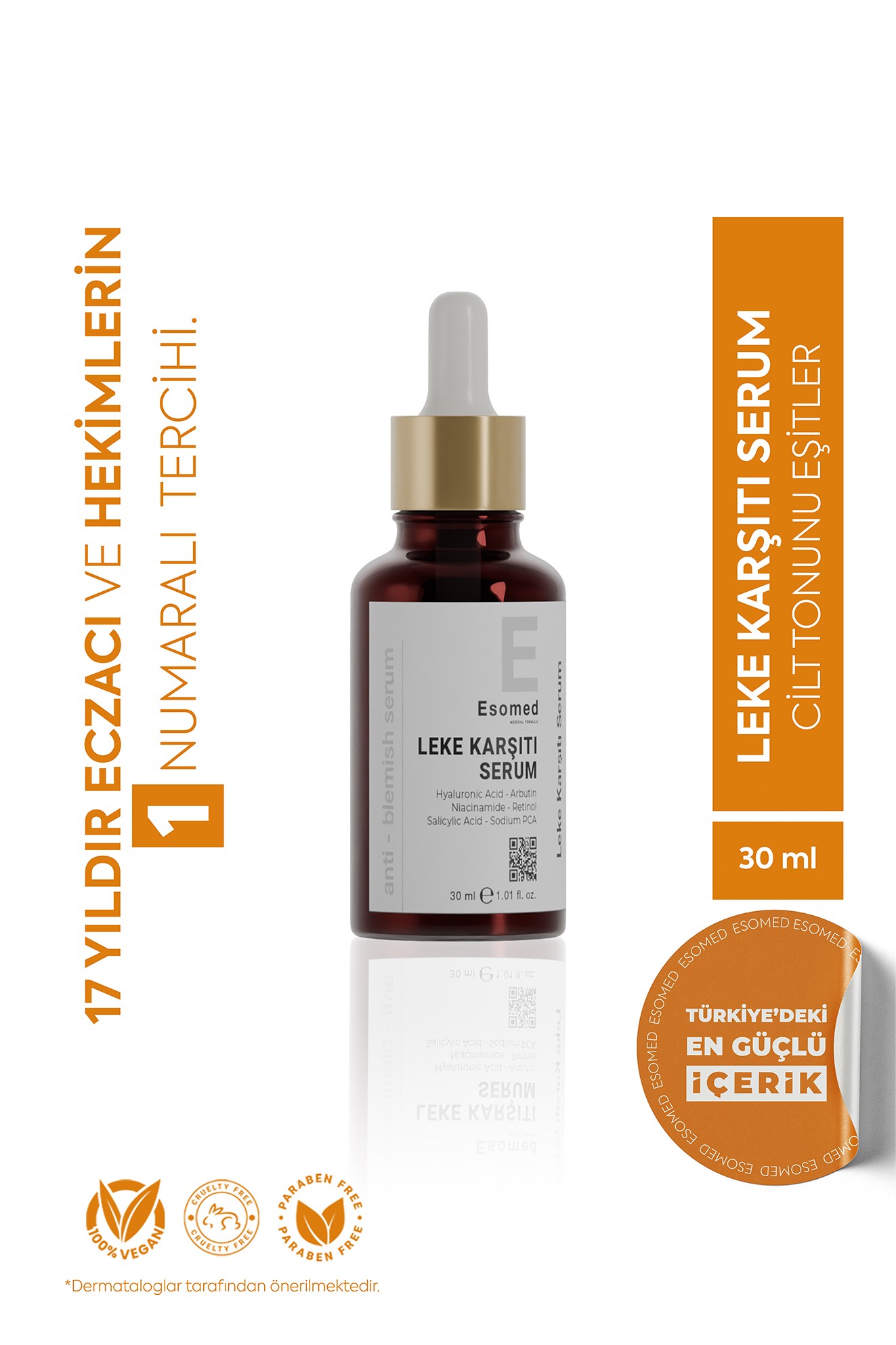 ESOMED Leke Karşıtı Cilt Serumu – Arbutin + Niacinamide + Hyaluronik Asitli Ton Eşitleyici ve Aydınlatıcı Serum