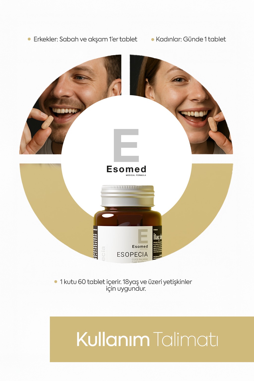 ESOMED Esopecia 60 Tablet – Saç Dökülmesine Karşı Kolajen + Biotin + Keratin + Bitki Ekstreleri