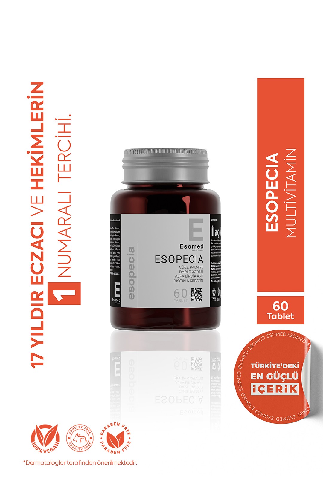 ESOMED Esopecia 60 Tablet – Saç Dökülmesine Karşı Kolajen + Biotin + Keratin + Bitki Ekstreleri
