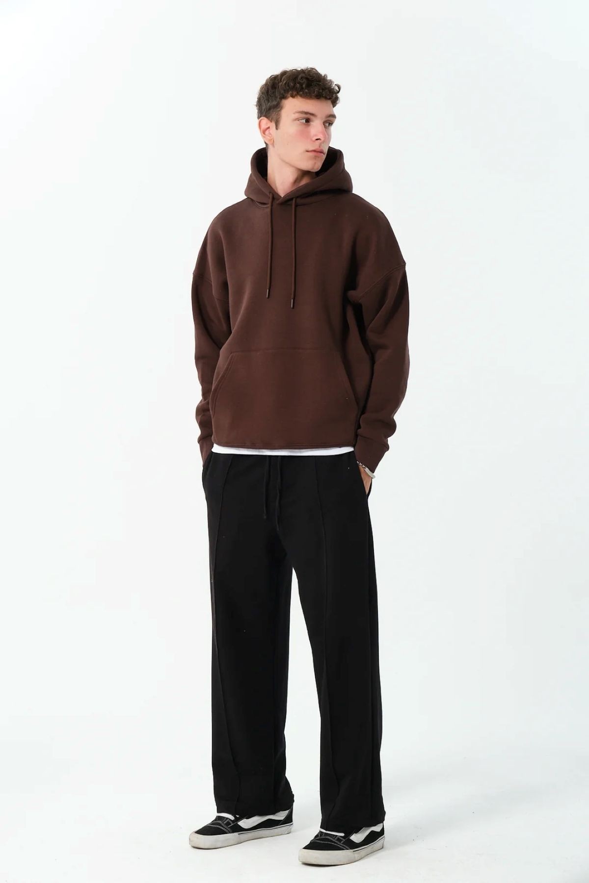 ERKEK PAMUKLU OVERSİZE KAPŞONLU KANGURU CEP BASİC HODDİE SWEATSHIRT K7001KSW