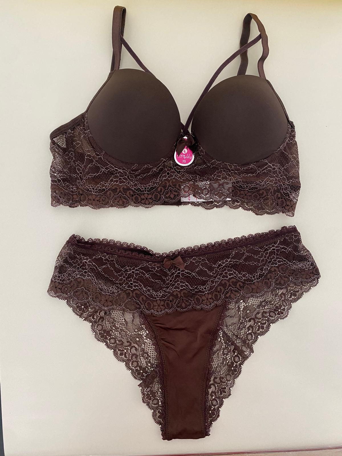 Bralet Dolgulu İp Askı Sütyen Takım-Kahverengi