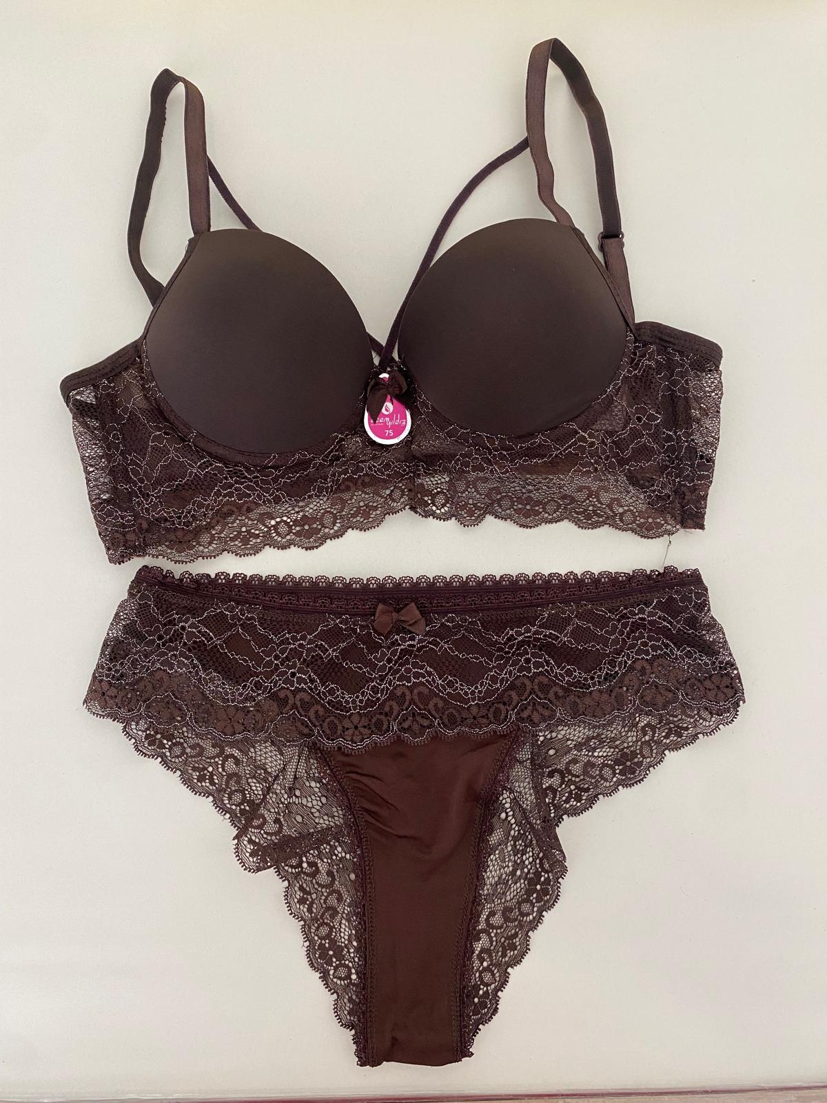 Bralet Dolgulu İp Askı Sütyen Takım-Kahverengi