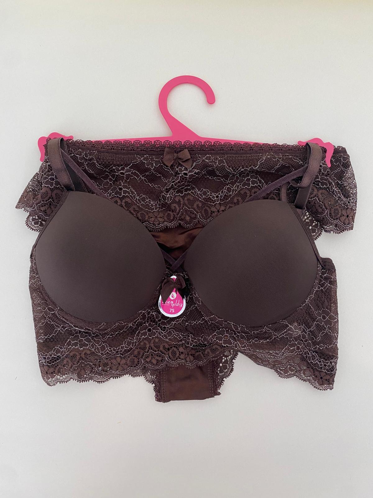 Bralet Dolgulu İp Askı Sütyen Takım-Kahverengi