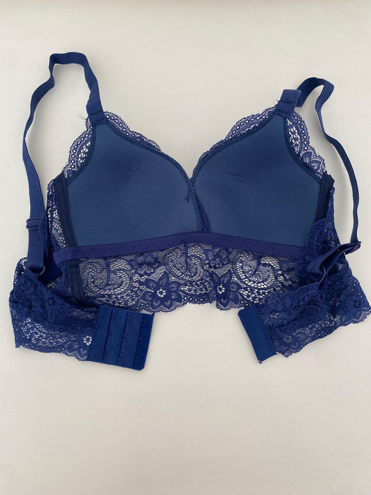 Üçgen Dantel Bralet İçi Boş Sütyen-Lacivert