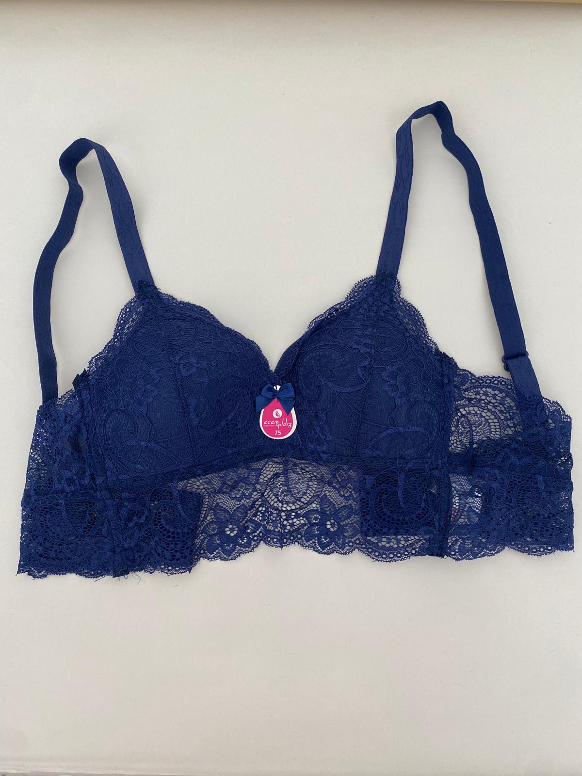 Üçgen Dantel Bralet İçi Boş Sütyen-Lacivert