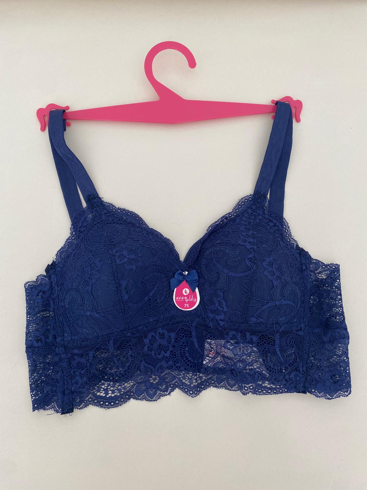 Üçgen Dantel Bralet İçi Boş Sütyen-Lacivert