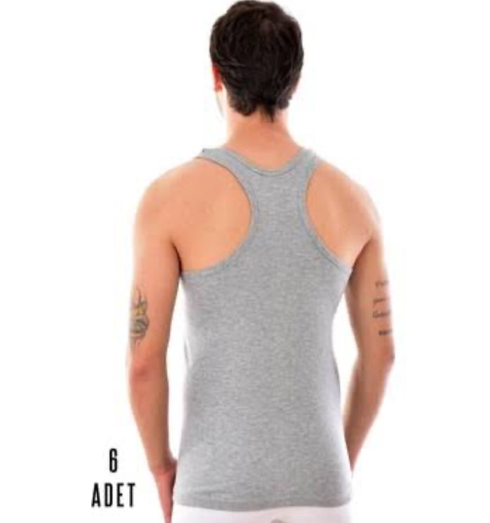 Tutku Erkek Ribana Spor Atlet %100 Pamuk 6'lı Paket - Gri