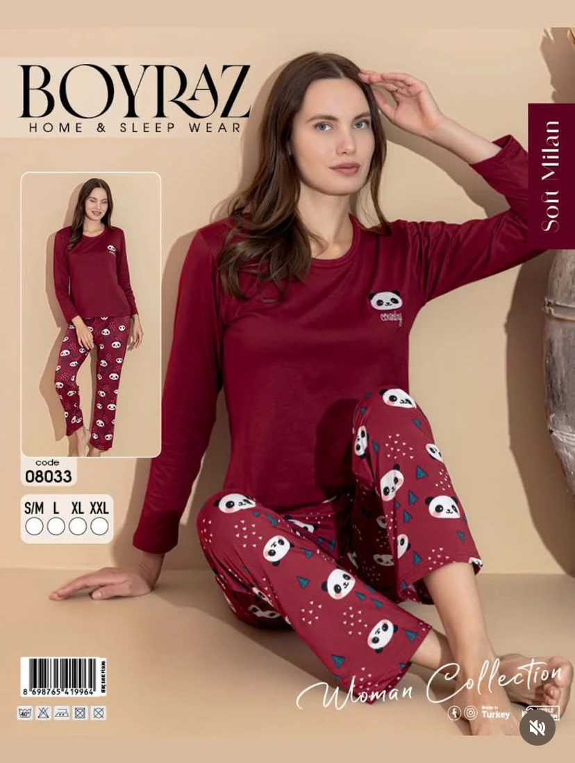 Boyraz Sendy Kumaş Kadın Uzun Kol Pijama Takımı 08033