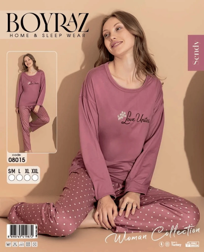 Boyraz Sendy Kumaş Kadın Uzun Kol Pijama Takımı 08015