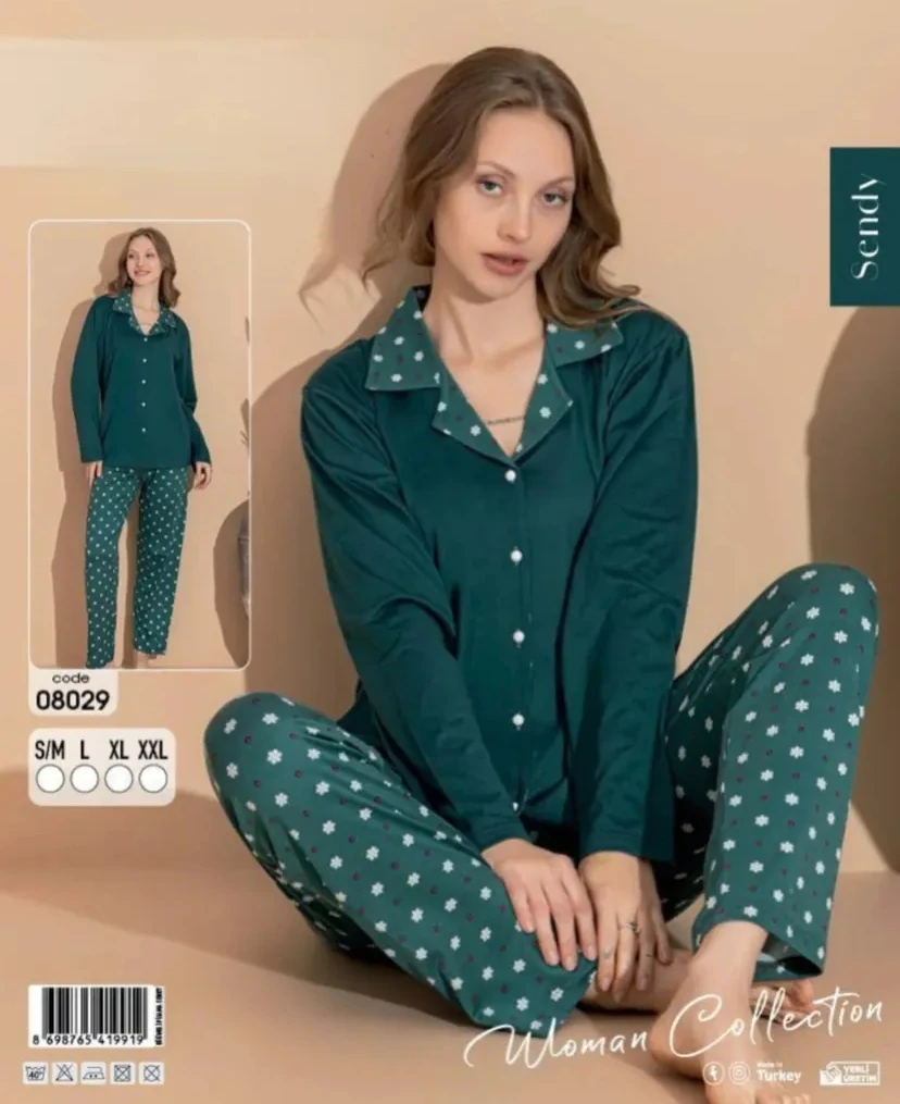 Boyraz Sendy Kumaş Kadın Düğmeli Uzun Kol Pijama Takımı 08029