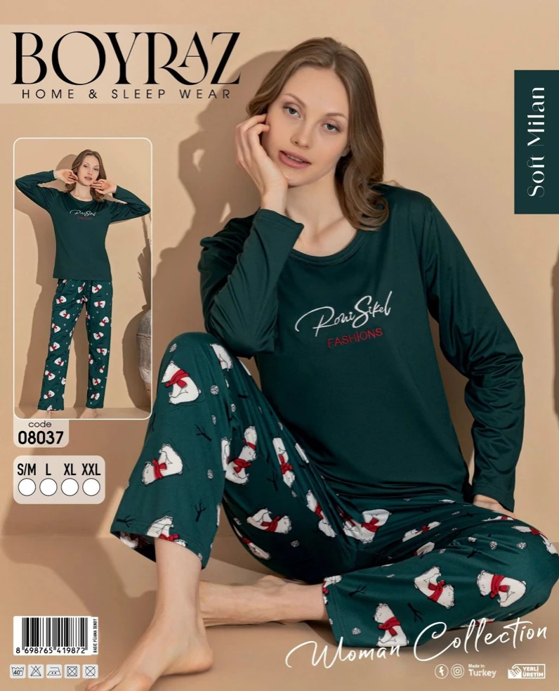 Boyraz Sendy Kumaş Kadın Uzun Kol Pijama Takımı 08037