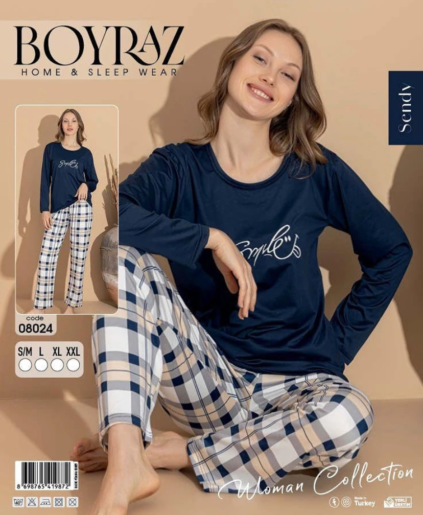 Boyraz Sendy Kumaş Kadın Uzun Kol Pijama Takımı 08024