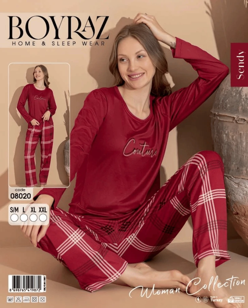 Boyraz Sendy Kumaş Kadın Uzun Kol Pijama Takımı 08020