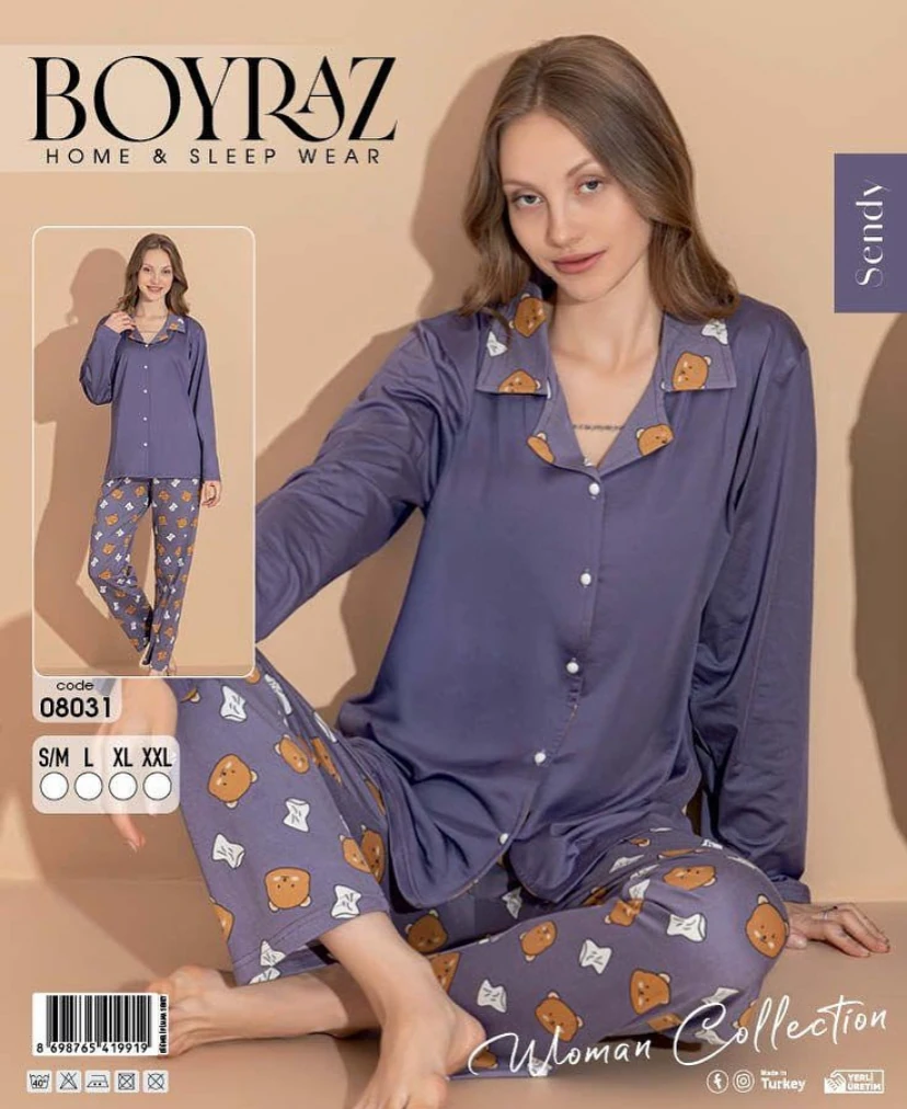 Boyraz Sendy Kumaş Kadın Uzun Kol Pijama Takımı 08031