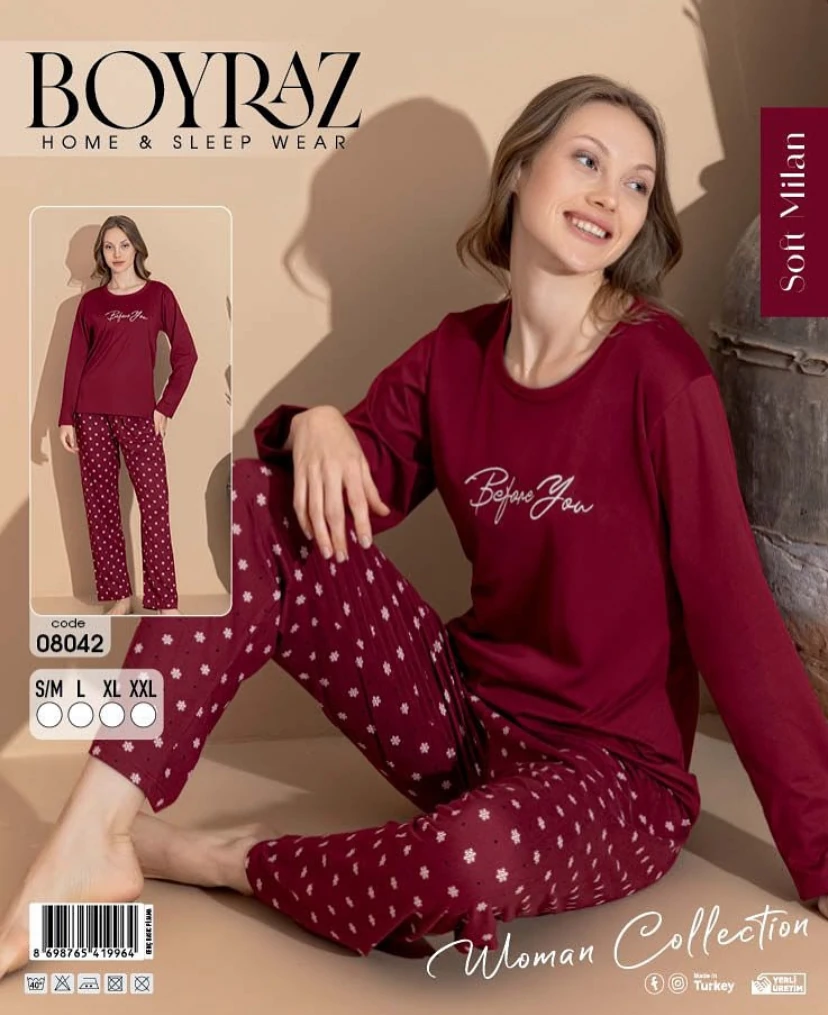 Boyraz Sendy Kumaş Kadın Uzun Kol Pijama Takımı 08042