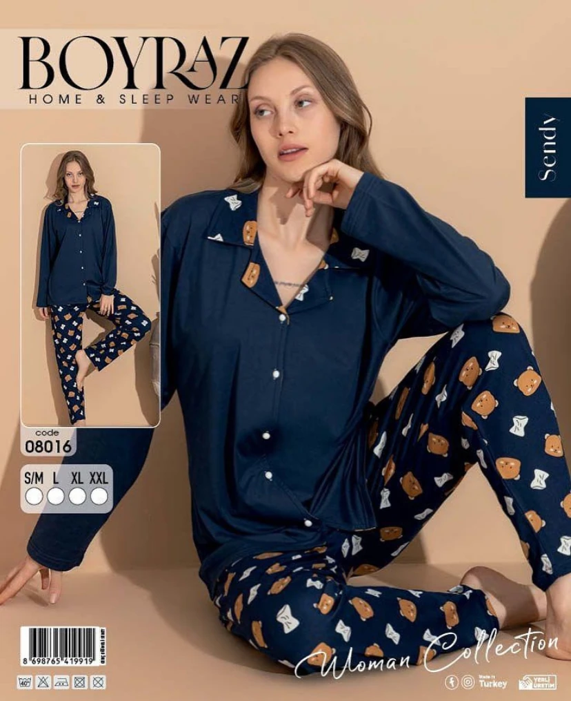Boyraz Sendy Kumaş Kadın Uzun Kol Pijama Takımı 08016