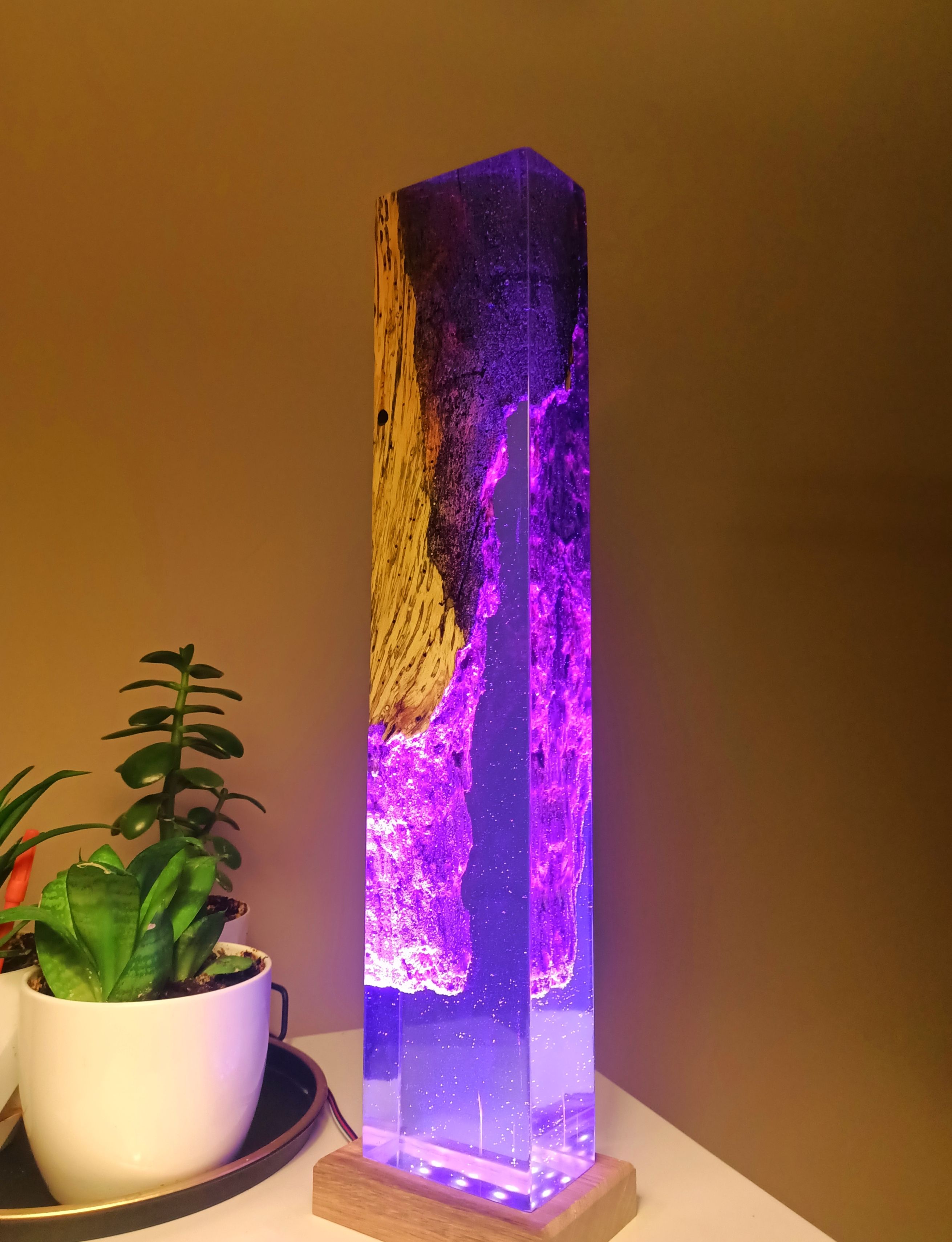 Olive Burl Epoxy Resin Lamp |  Unique Resin and Wood Nightstand Lamp | WoodNotion