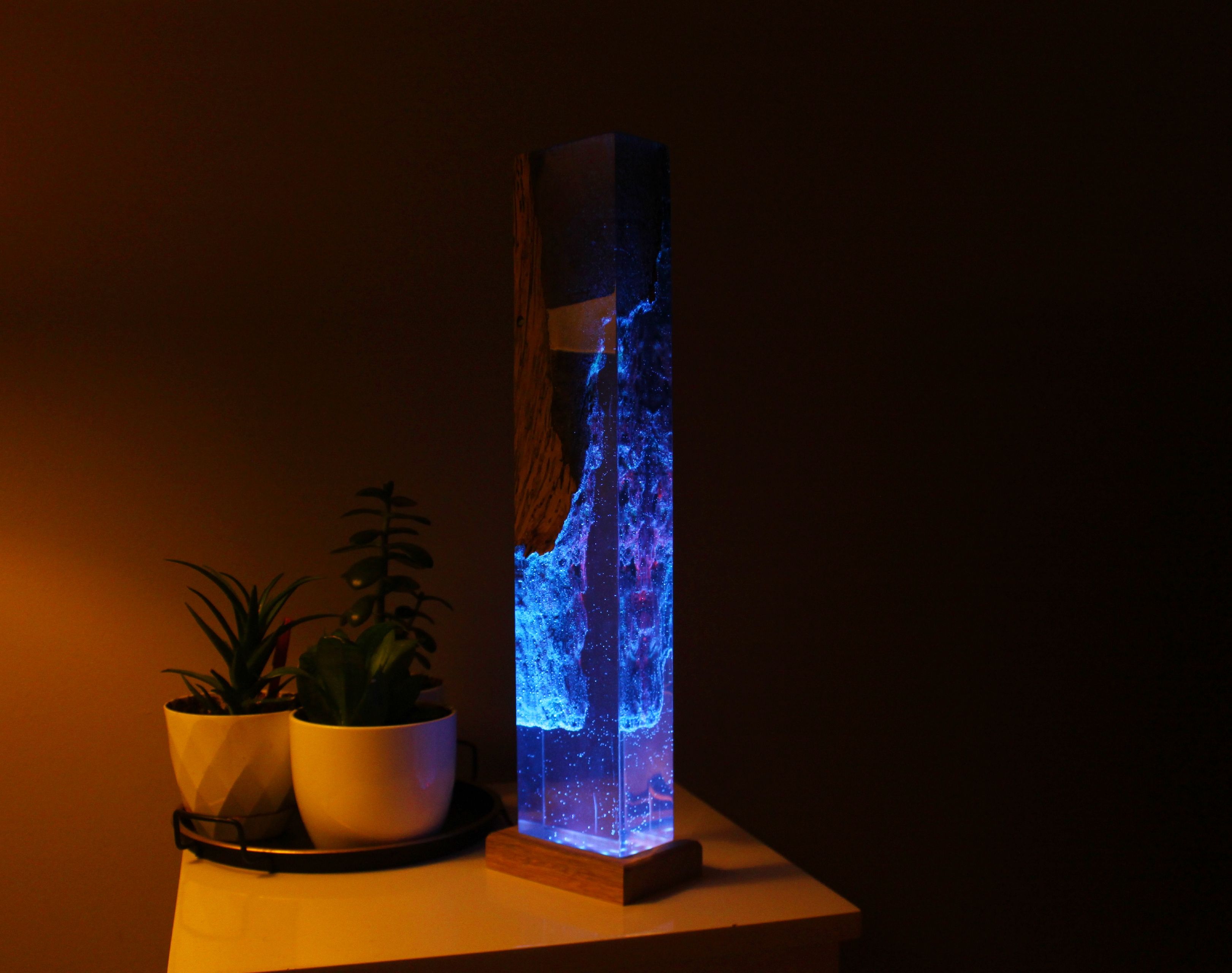 Olive Burl Epoxy Resin Lamp |  Unique Resin and Wood Nightstand Lamp | WoodNotion