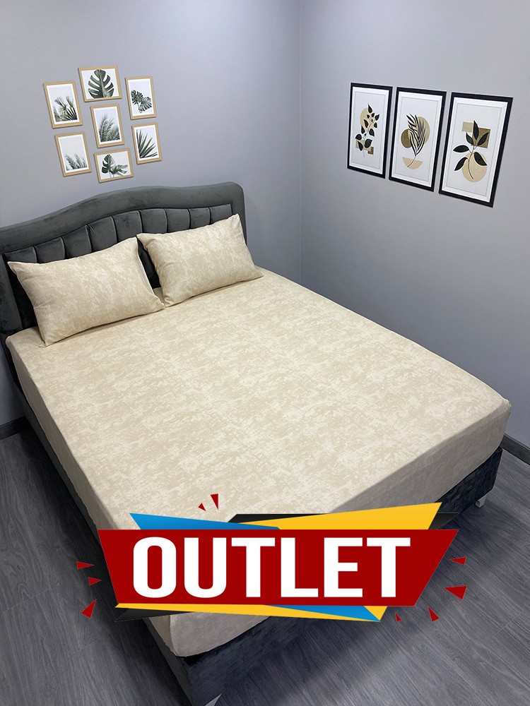 Outlet Kumaş Lastikli Çarşaf Seti Çift Kişilik Gölge Krem