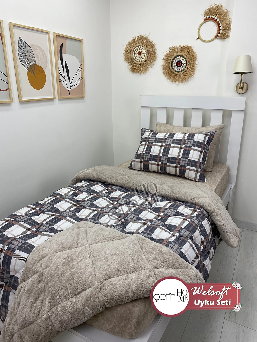 Çetinhome Tek Kişilik Çarşafı Lastikli Desenli Welsoft Yorgan Taşra