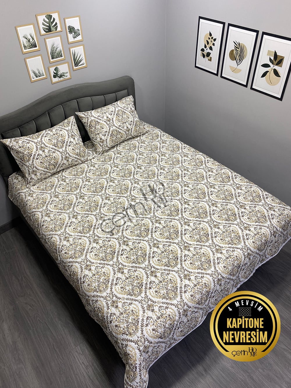 Çetinhome Çift Kişilik Kapitone Pike Seti 4 Mevsim Harem Gold