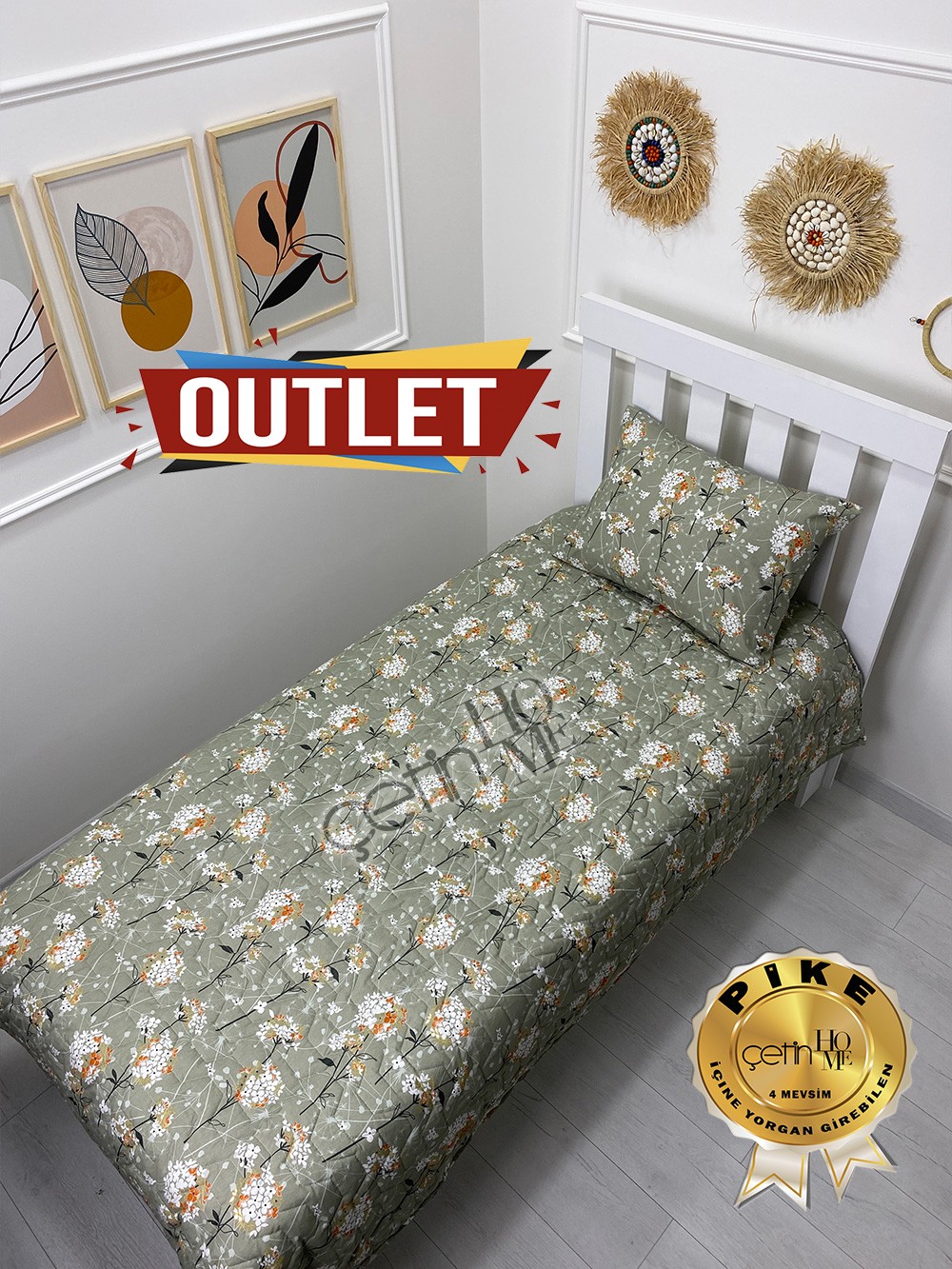 Outlet Tek Kişilik Kapitone Pike Seti 4 Mevsim Akasya