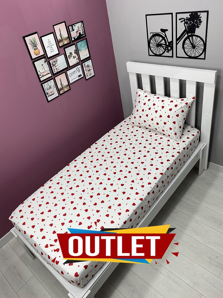 Outlet Kumaş Lastikli Çarşaf Seti Tek Kişilik Kalp