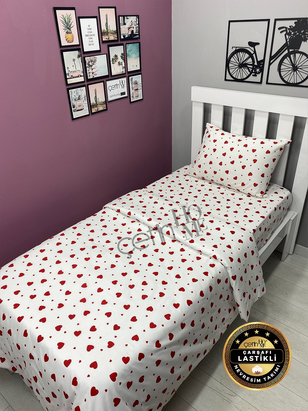 Ranforce Duvet Cover Set – Twin Size Bedding with Fitted Sheet – 'Kalp' by Çetinhome