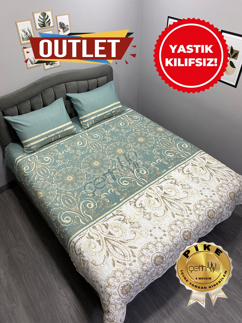Outlet Çift Kişilik Kapitone Pike Seti 4 Mevsim Dolunay (Yastık Kılıfsız!)